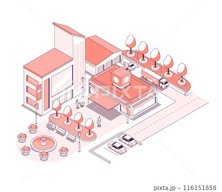 Street with boutiques and shops - vector isometric illustration 116151858