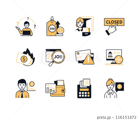 Difficulties with finances and work - line design style icons set 116151872