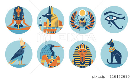 Travel Egypt Icons Set with Landmarks and Symbols Travel Egypt Icons Set with Landmarks and Symbols 116152659