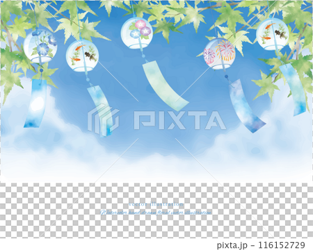 Wind chimes and refreshing summer watercolor background 116152729