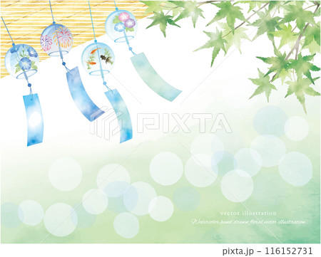 夏の爽やかな風鈴とすだれの暑中見舞いイラスト 夏の爽やかな風鈴とすだれの暑中見舞いイラスト 116152731