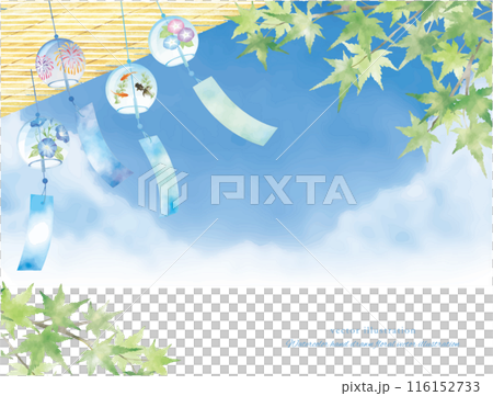 夏の爽やかな風鈴とすだれの暑中見舞いイラスト 夏の爽やかな風鈴とすだれの暑中見舞いイラスト 116152733