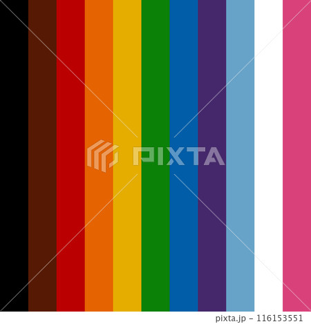 Pattern stripe seamless. Black, brown, red, orange, yellow, green, dark blue, purple, blue, white and pink 116153551