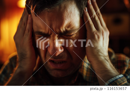 耳鳴りに悩む男性 耳鳴りに悩む男性 116153657