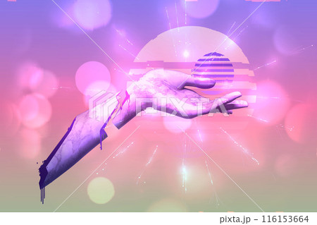 3D White marble female hand statue vaporwave 116153664