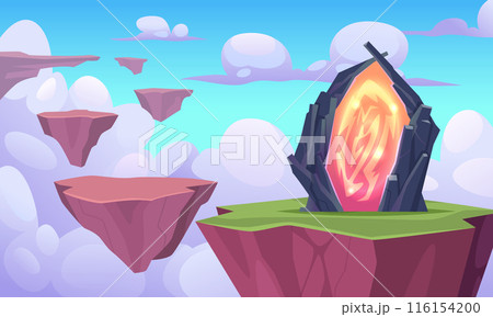 Game door. Fantasy entrance with glowing effect exact vector cartoon futuristic background Game door. Fantasy entrance with glowing effect exact vector cartoon futuristic background 116154200