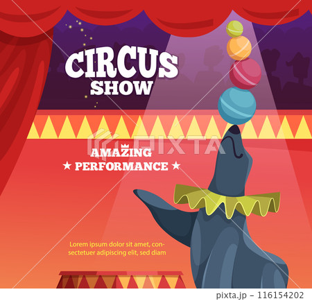 circus show poster. navy seal show performance with circus balls. vector placard with place for text 116154202