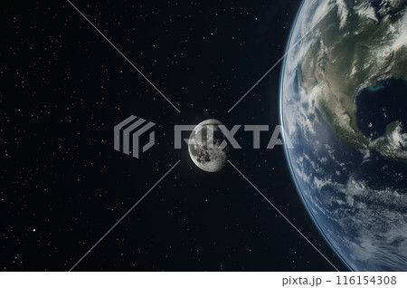 宇宙から望む地球と月 宇宙から望む地球と月 116154308