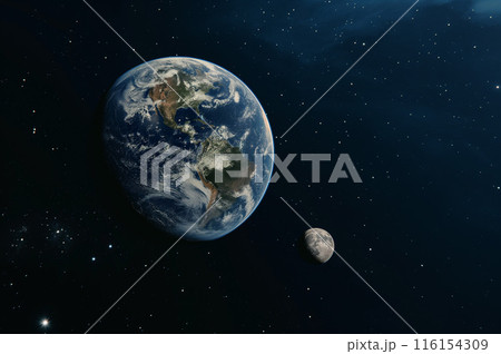 宇宙から望む地球と月 116154309
