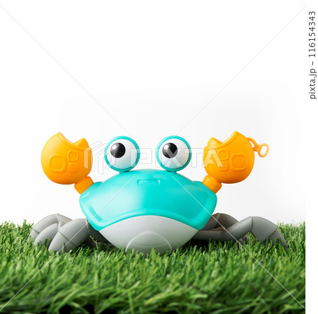 Toy light blue crab on a white background, isolated image 116154343