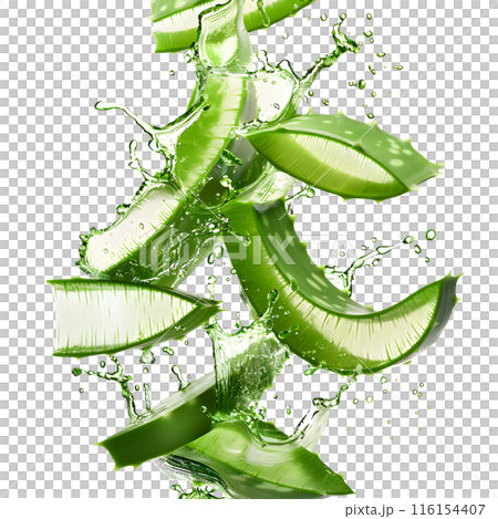 Aloe juice splash with Aloe pieces, isolated on transparent background, healthy nutrition Aloe juice splash with Aloe pieces, isolated on transparent background, healthy nutrition 116154407