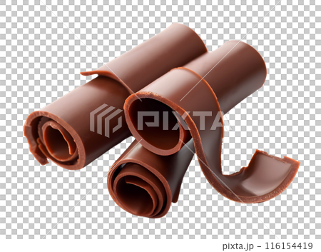 Chocolate Curls isolated on transparent background, sweet food concept, realistic illustration 116154419