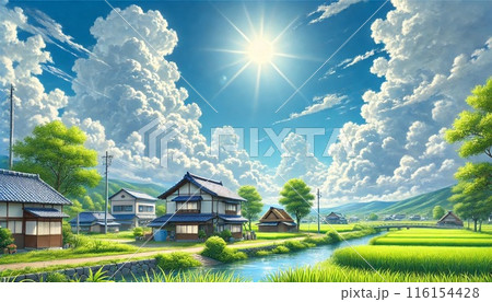 入道雲に太陽が差し込む日本の風景 116154428