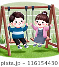 ブランコを楽しむ男の子と女の子 116154430
