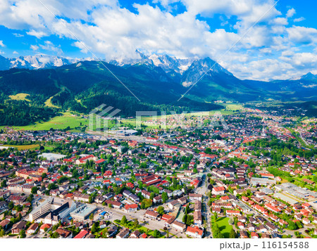 Garmisch-partenkirchen town aerial panoramic view, Germany 116154588