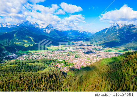Garmisch-partenkirchen town aerial panoramic view, Germany 116154591