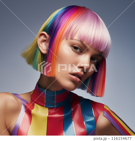 woman with colorful wig 116154677