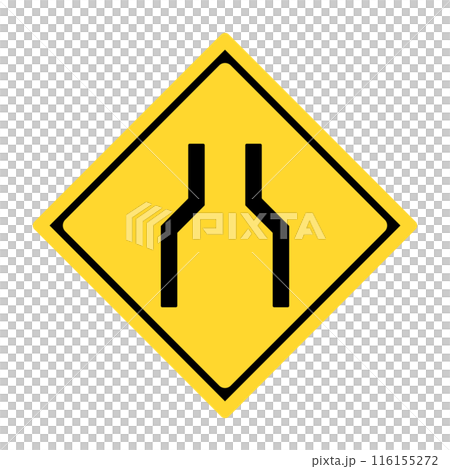 Japanese narrow road sign. Traffic sign. Vector. 116155272