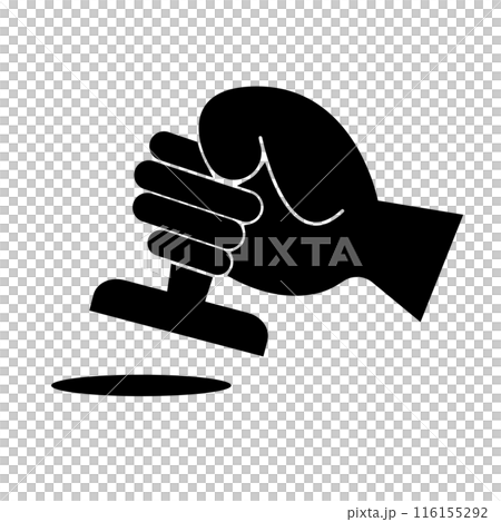 一隻手推郵票的剪影圖示。向量。 116155292