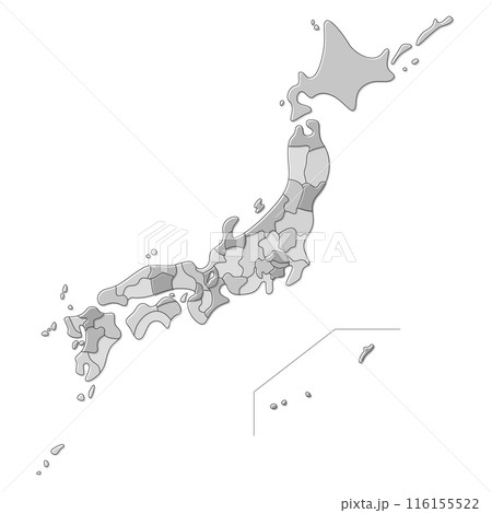 日本地図　都道府県ごとに別レイヤー　フリーハンド風 116155522