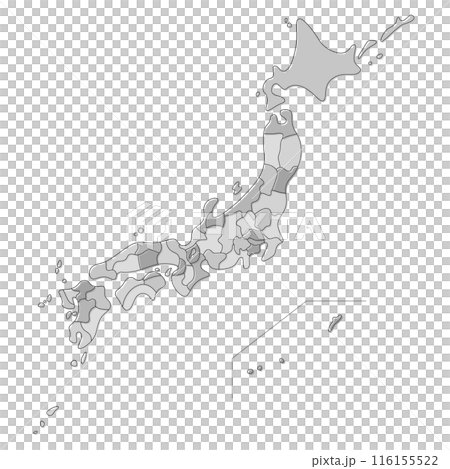 日本地図　都道府県ごとに別レイヤー　フリーハンド風 116155522