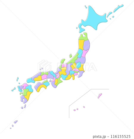 日本地図　都道府県ごとに別レイヤー　フリーハンド風 116155525