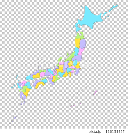 日本地図　都道府県ごとに別レイヤー　フリーハンド風 116155525