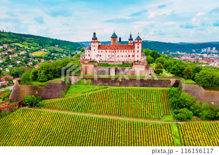 Marienberg Fortress aerial view in Wurzburg city Marienberg Fortress aerial view in Wurzburg city 116156117