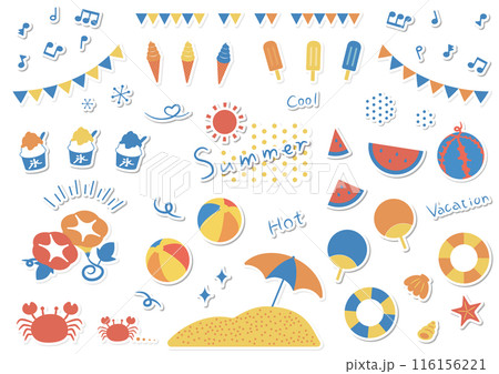 夏に使えるアイコン・イラストセット_ シール・ステッカー 夏に使えるアイコン・イラストセット_ シール・ステッカー 116156221