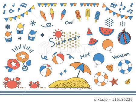 夏に使えるアイコン・イラストセット_線画 116156229
