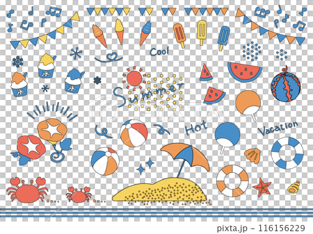 Summer icon and illustration set_line drawing Summer icon and illustration set_line drawing 116156229