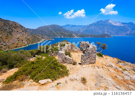 Greek church byzantine ruins at Gemiler or St. Nicholas Island in Turkey 116156457