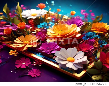 Photo frame with colorful flowers. 116156775