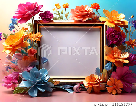 Photo frame with colorful flowers. 116156777