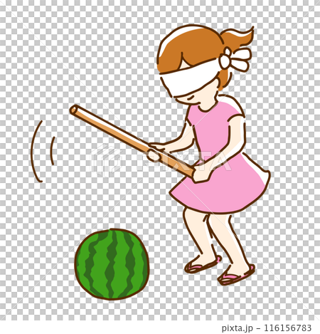 劈西瓜的女孩插畫 116156783