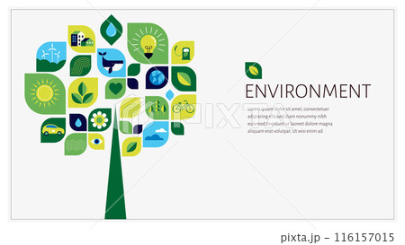 Environmental concept design. Happy Earth Day, geometric modern trendy illustrations of ecology 116157015