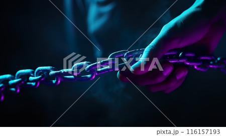 hand with chain, slavery or imprisonment concept, generative AI 116157193