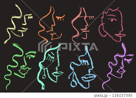 Abstract Chalk Minimalist Girl Face Drawing Set. 116157395
