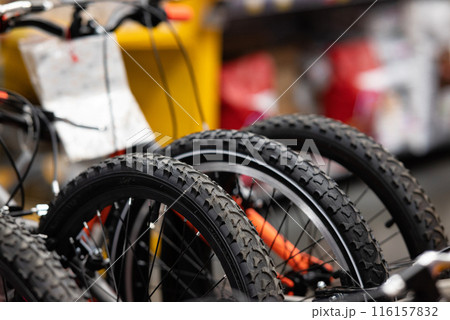 Bicycle shop, rows of new bicycles, cycling shop Bicycle shop, rows of new bicycles, cycling shop 116157832