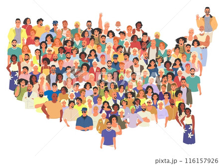 American people multicultural community avatar shaped in USA continent 116157926