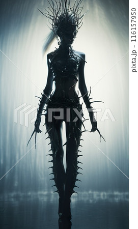 dark fantasy woman silhouette, mystery witch or chost concept, generative AI dark fantasy woman silhouette, mystery witch or chost concept, generative AI 116157950