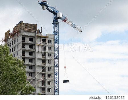 A construction crane on a blue sky background. 116158085
