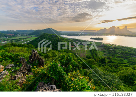 Landscape of Mountains and lakes in sunset at Phu Sub Lek Reservoir, Lopburi, Landscape of Mountains and lakes in sunset at Phu Sub Lek Reservoir, Lopburi, 116158327