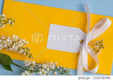 A postcard for Mother's Day, Valentine's Day, spring. Flowers composition. Frame made of dried rose flowers on white background. 116158446
