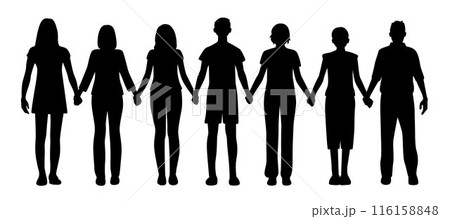 Silhouette of business people holding hands, social concept, group of people holding hands Silhouette of business people holding hands, social concept, group of people holding hands 116158848