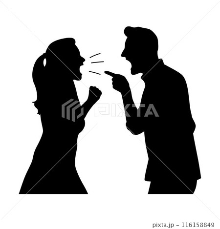 Silhouettes of quarreling couple, a couple confronts each other during an argument Silhouettes of quarreling couple, a couple confronts each other during an argument 116158849