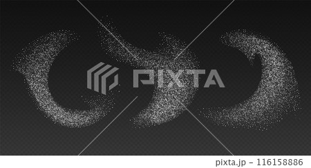 Falling sugar powder, flying salt. White crystals. 116158886