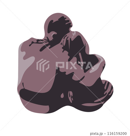 Back view of hugging couple sitting isolated on white background 116159200