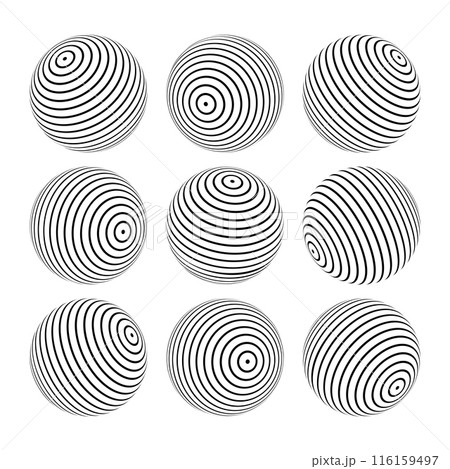 Globe grid spheres. 3D spheres wireframe. Vector illustration 116159497