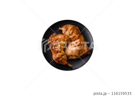 Delicious grilled chicken leg or quarter with salt and spices 116159535